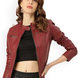 Leather Retail Mandarin Collar Biker Jacket-picture-18