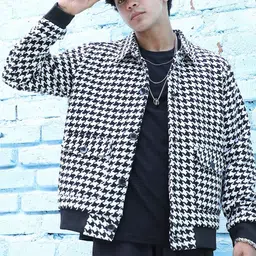 Campus Sutra Black Checked Windcheater Tailored Jacket-image-59