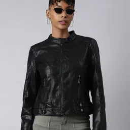 SHOWOFF Stand Collar Windcheater Biker Jacket-image-30