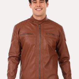 Leather Retail Men Brown Outdoor Biker Jacket-image-94