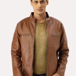Leather Retail Men Brown Outdoor Biker Jacket-picture-38