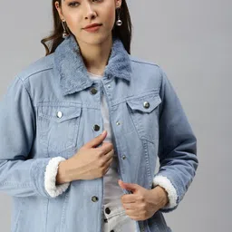 SHOWOFF Women Blue Washed Outdoor Denim Jacket-picture-45