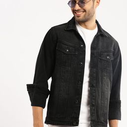 SHOWOFF Spread Collar Windcheater Denim Jacket-25