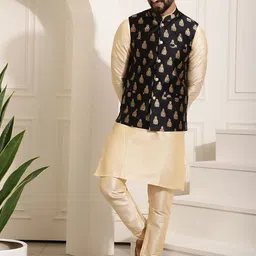 SOJANYA Mandarin Collar Regular Kurta With Churidar & Nehru Jacket-picture-8