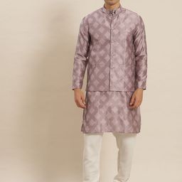 SOJANYA Men Purple Ethnic Motifs Kurta with Churidar & Nehru Jacket-picture-58