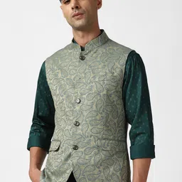 Peter England Elite Paisley Printed Mandarin Collar Nehru Jackets-14