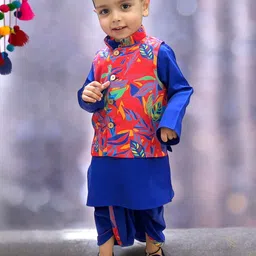 A.T.U.N. Boys Mandarin Collar Straight Kurta With Dhoti Pants-53
