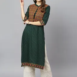 FASHION DEPTH Women Green Geometric Printed Kurta-image-81