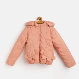 GOJI Girls Peach-Coloured Water Resistant Puffer Jacket with Detachable Hood-image-5