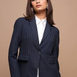 CHIC BY TOKYO TALKIES Navy Blue Striped Notched Lapel Long Sleeve Single Breasted Blazer-picture-24