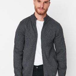Trendyol Men Charcoal Open Knit Cardigan-image-18