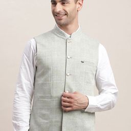 Turtle Men Checked Slim-Fit Woven Nehru Jacket-32