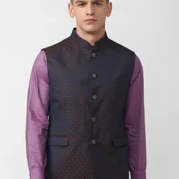 Van Heusen Men Navy Blue Printed Nehru Jackets-26