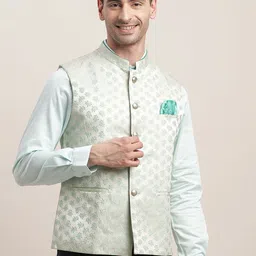 Turtle Men Woven Design Slim-Fit Nehru Jacket-17