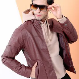 LOCOMOTIVE Men Burgundy Solid Jacket-14