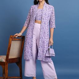 Vishudh Lavender Printed Crop Top & Jacket With Palazzos image 4