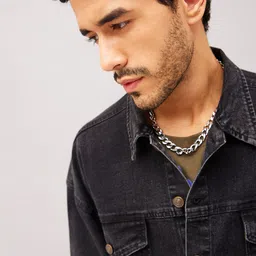 MASCLN SASSAFRAS Black Washed Spread Collar Long Sleeves Cotton Relax Fit Denim Jacket image 5
