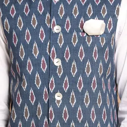 VASTRAMAY Men Pure Cotton Kurta with Pyjamas & Printed Nehru Jacket image 2