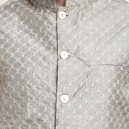 Jompers Men Grey Layered Thread Work Dupion Silk Kurta with Churidar image 2
