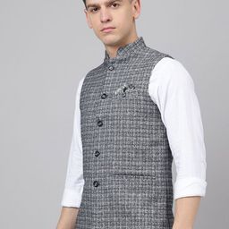 Richlook Men Checked Woven Nehru Jacket image 3