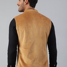 MR BUTTON Men Brown Solid Nehru Jacket image 5