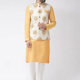 KISAH Men White Woven Design Nehru Jacket image 3