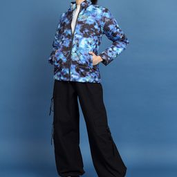 Tokyo Talkies Blue Abstract Printed Mock Collar Padded Jacket image 2