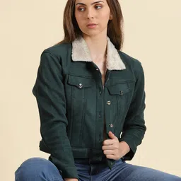 SHOWOFF Fleece Crop Tailored Jacket With Faux Fur Trim-image-43