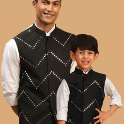 VASTRAMAY Chevron Mirror Work Embroidered Slim-Fit Nehru Jackets-picture-7