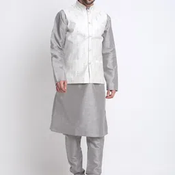 KRAFT INDIA Mandarin Collar Kurta with Churidar & Nehru Jacket-picture-30