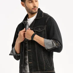 SHOWOFF Spread Collar Windcheater Denim Jacket-13