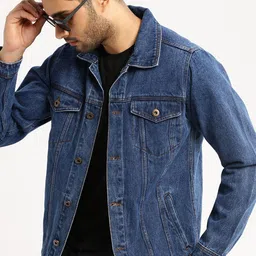 SHOWOFF Spread Collar Windcheater Denim Jacket-image-88