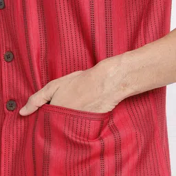 Fabindia Men Red Striped Dobby Nehru Jacket image 2