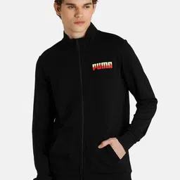 Puma Men Black & Orange India Brand Logo Slim Fit Open Front Sweat Jacket-picture-41
