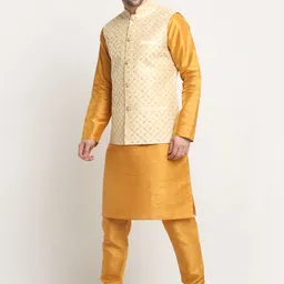 KRAFT INDIA Straight Pure Silk Kurta With Churidar & With Nehru jacket-image-98