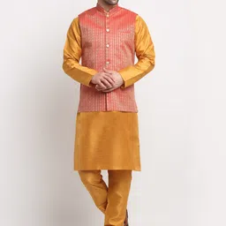 KRAFT INDIA Regular Pure Silk Kurta & Churidar With Woven Design Nehru Jacket image 1