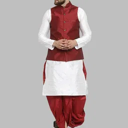 ROYAL KURTA Men White Kurta with Dhoti Pants & Nehru Jacket-image-73