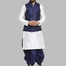 ROYAL KURTA Men White Kurta with Dhoti Pants And Nehru Jacket-image-14