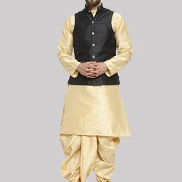 ROYAL KURTA Men Gold-Toned Kurta with Dhoti Pants And Nehru Jacket-39