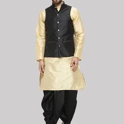 ROYAL KURTA Men Gold-Toned Kurta with Dhoti Pants And Nehru Jacket-image-25