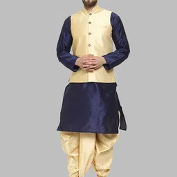 ROYAL KURTA Men Navy Blue Kurta with Dhoti Pants & Nehru Jacket-picture-14