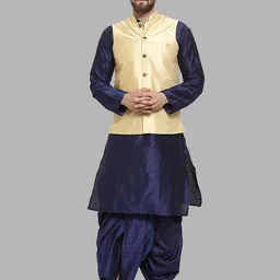 ROYAL KURTA Men Navy Blue Kurta with Dhoti Pants & Nehru Jacket-picture-17