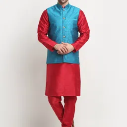 KRAFT INDIA Straight Pure Silk Kurta With Churidar & With Nehru jacket-image-96