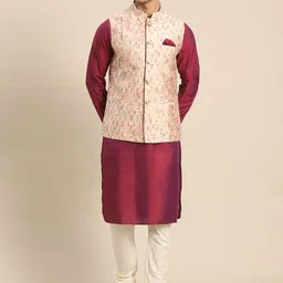 KISAH Men Maroon Kurta with Churidar & Nehru Jacket-picture-56