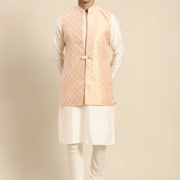 KISAH Men White Kurta with Churidar & Nehru Jacket-picture-31