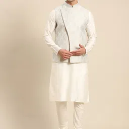 KISAH Men White Kurta with Churidar & Nehru Jacket-picture-56