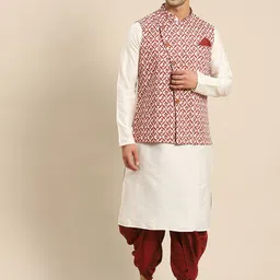 KISAH Men White Kurta with Dhoti Pants & Nehru Jacket-picture-40