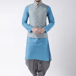 KISAH Men Blue Kurta with Dhoti Pant & Jacket Set-picture-48