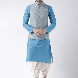 KISAH Men Blue Solid Kurta with Dhoti Pants-picture-47