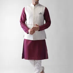 KISAH Men Geometric Printed Regular Fit Kurta Jacket Churidar Set-picture-29